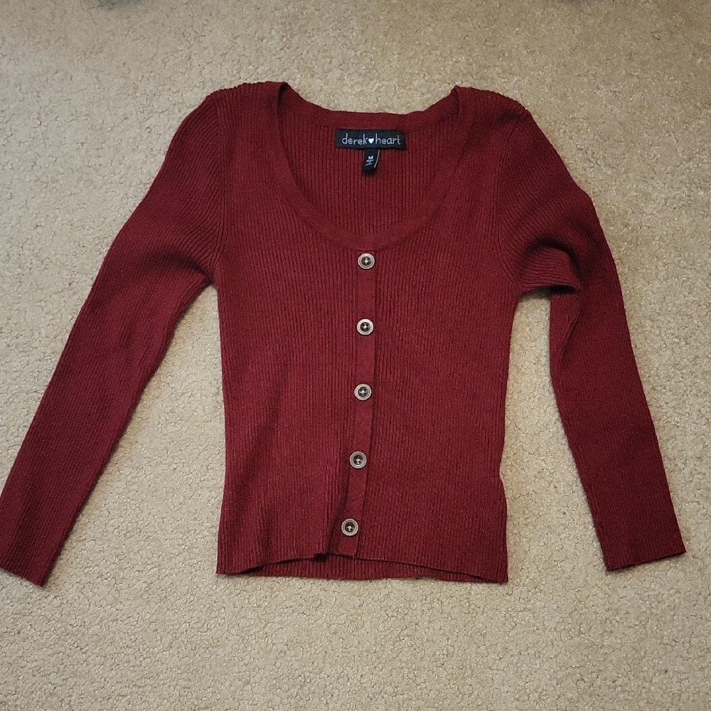 Derek Heart Burgundy Ribbed Long Sleeve